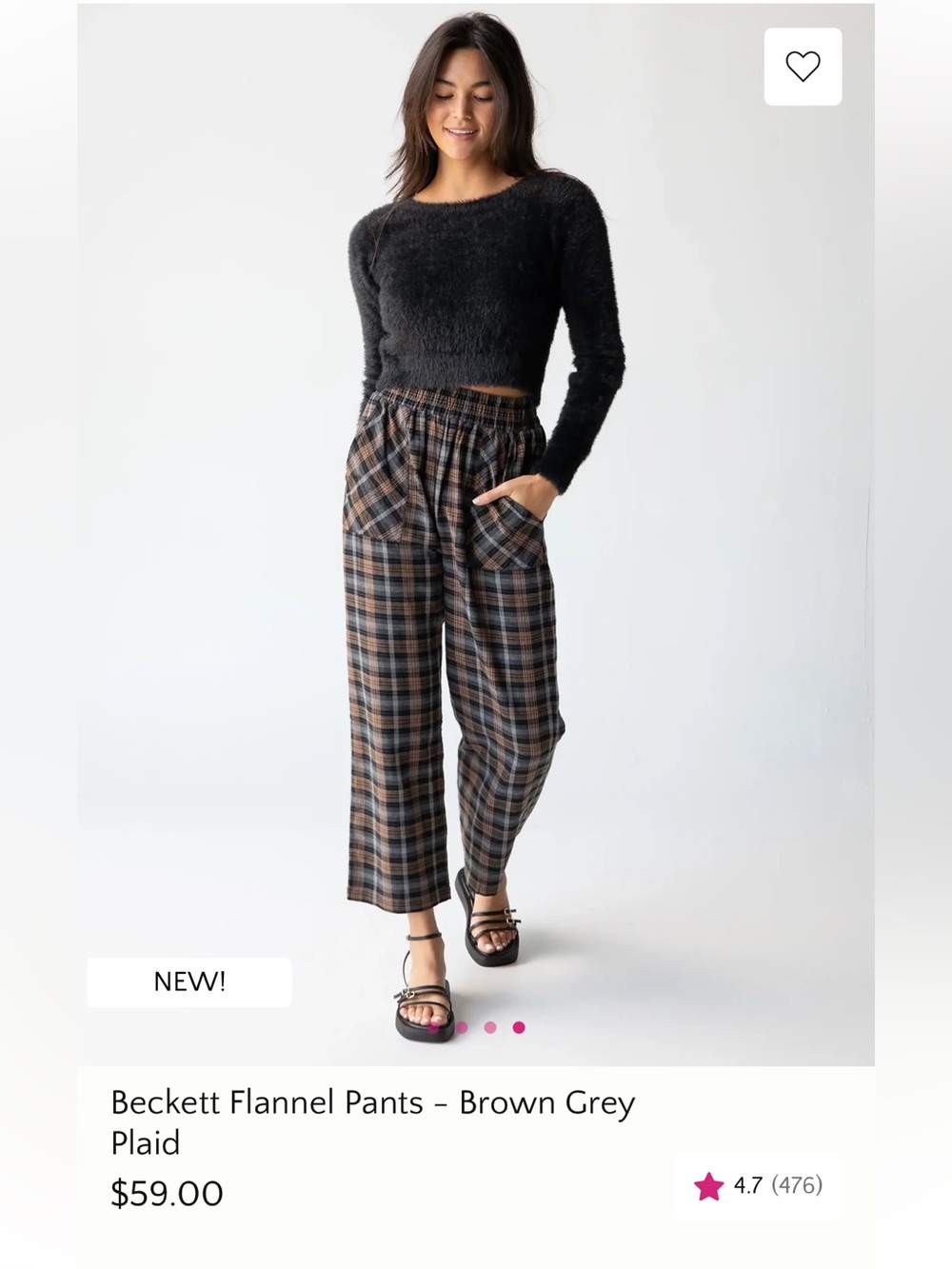 ❤️Natural Life Beckett Flannel Pants - Brown Grey Plaid - Picture 4 of 6